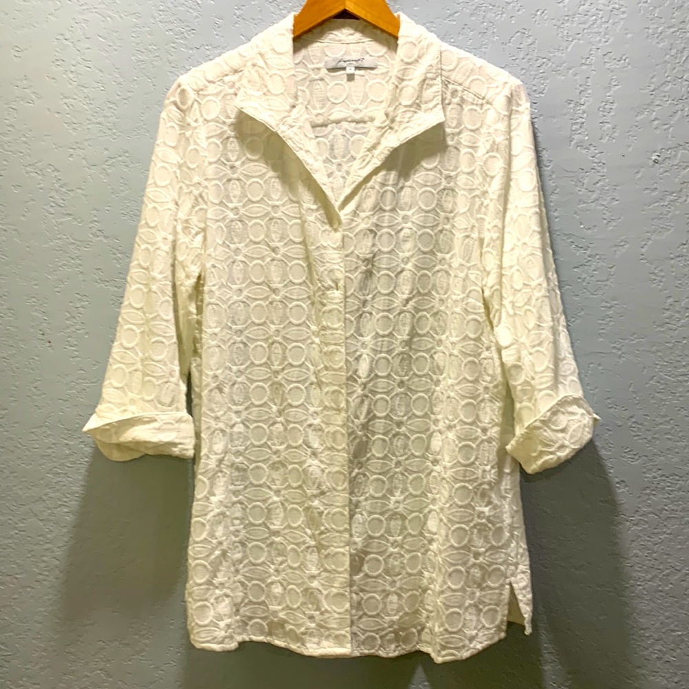 FOXCROPT NYC WHITE FRONT BUTTONS DOWN 3/4 Sleeves (14)